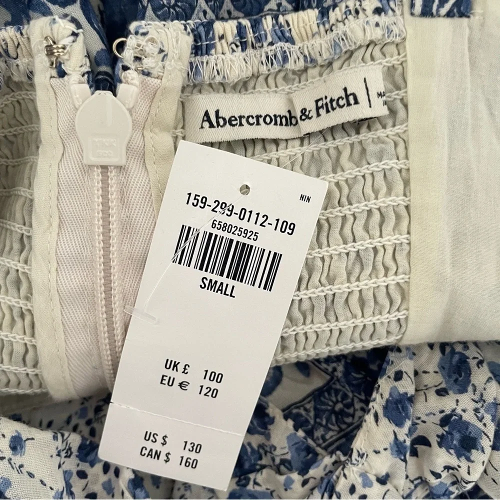 New! Abercrombie & Fitch twist tied blue print tiered maxi dress 37552.